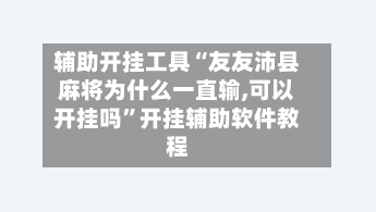 辅助开挂工具“友友沛县麻将为什么一直输,可以开挂吗”开挂辅助软件教程-第3张图片